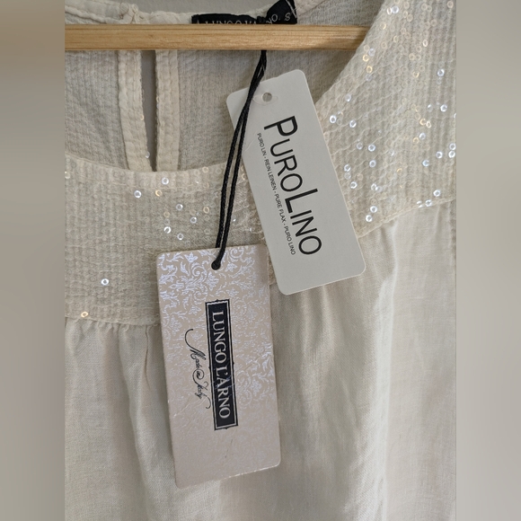 Lungo L'arno Linen Sequin Oatemeal Beige Sheath Dress Size S - Picture 3 of 5